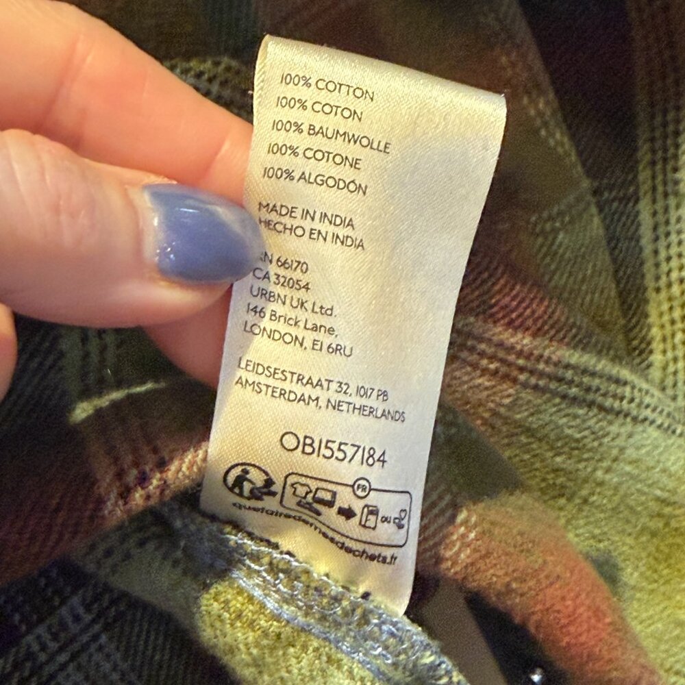 We The Free Womens Large Olive Plaid Oversized Cargo Snap Shirt/Jacket XS - Picture 5 of 6